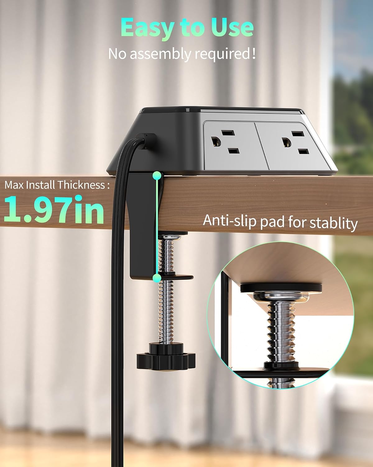 Regleta escritorio 10ft 6 salidas CA 4 USB adaptador borde mesa