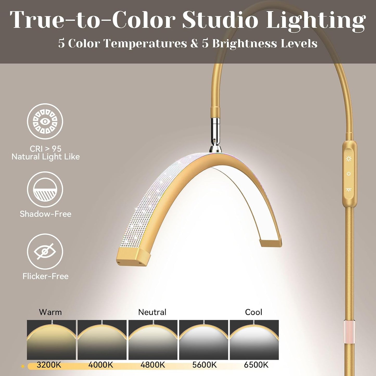 Lámpara pie LED media luna cuello flex profesional sin sombras