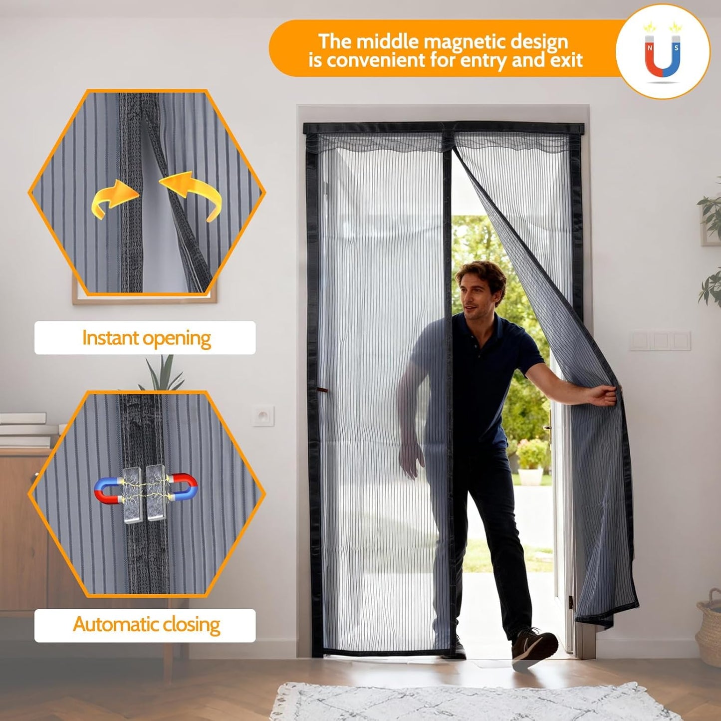 Malla magnética para puerta cortina 36x82pulg resistente