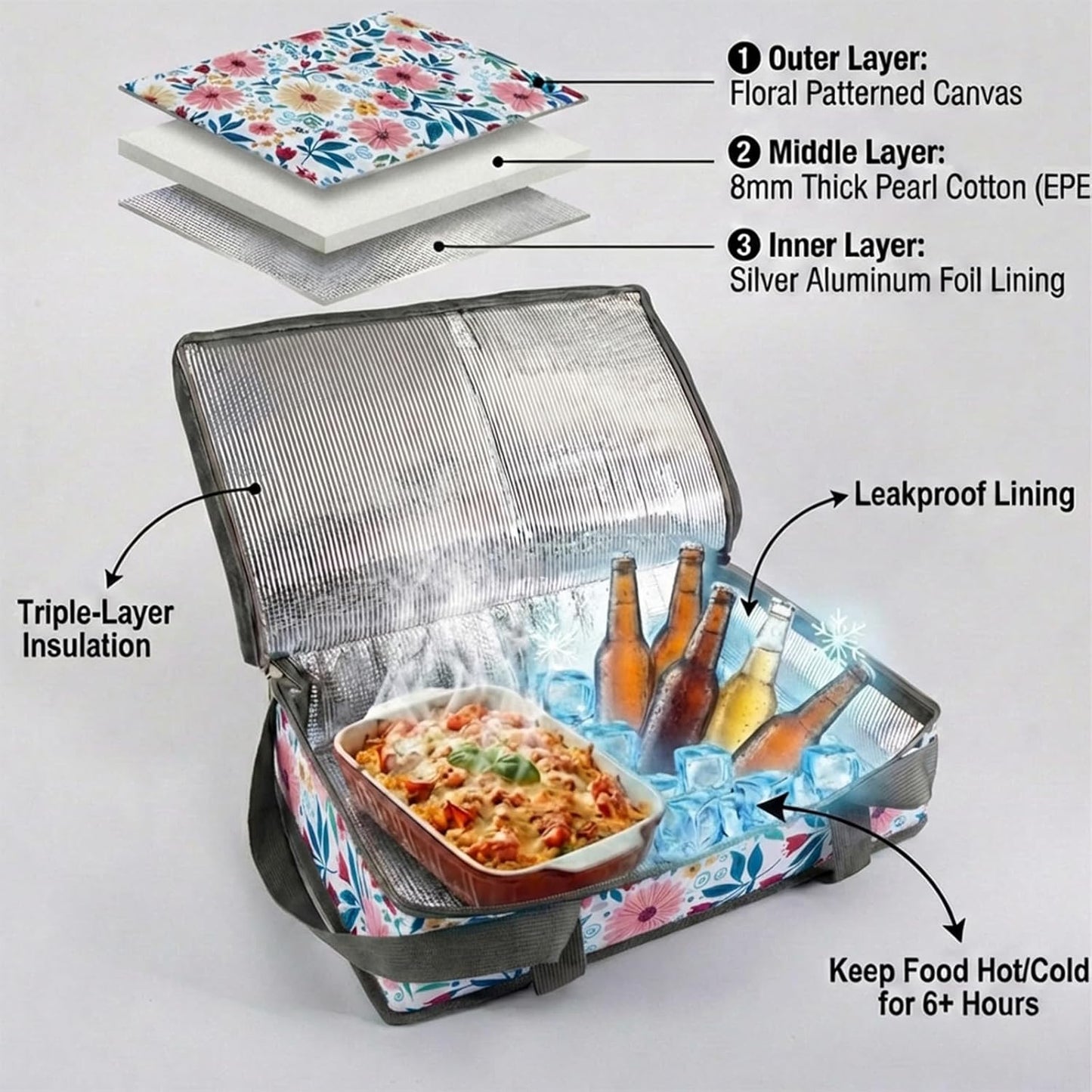 Cazuela aislada Pioneer Woman para cocina, fuente hornear 9x13, bolsa lasaña térmica para picnics y viajes
