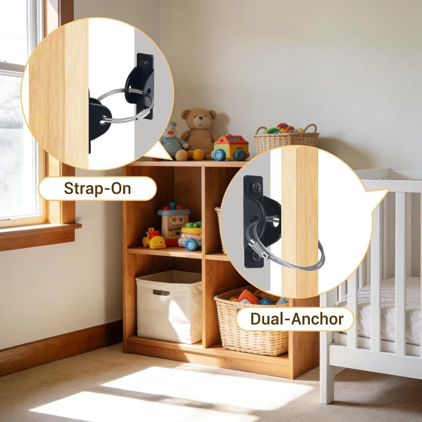 Set 6 Anclajes Pared Metal Antipunta Seguridad Bebé Negro