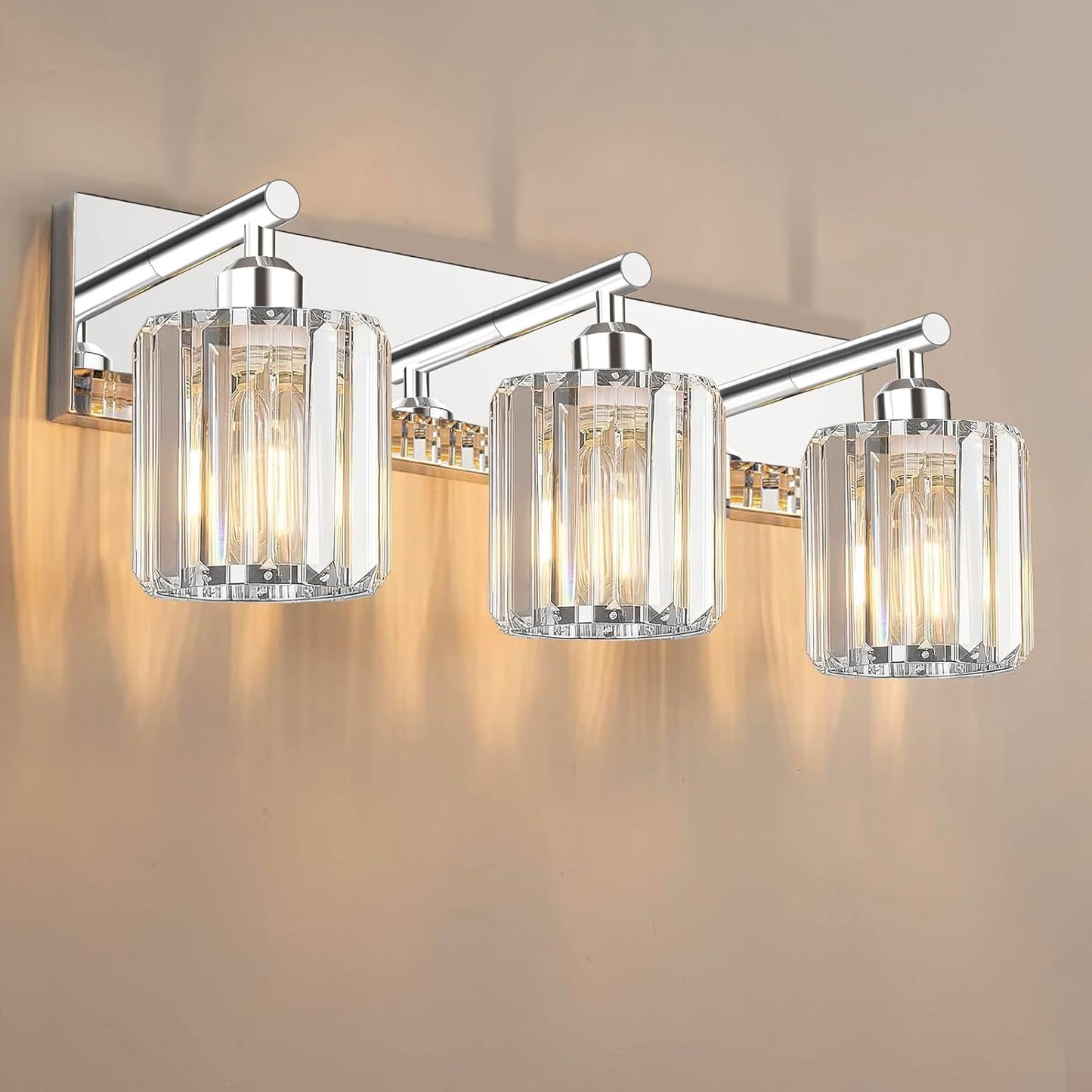 Lámpara tocador baño cristal cromado 3 luces modernas
