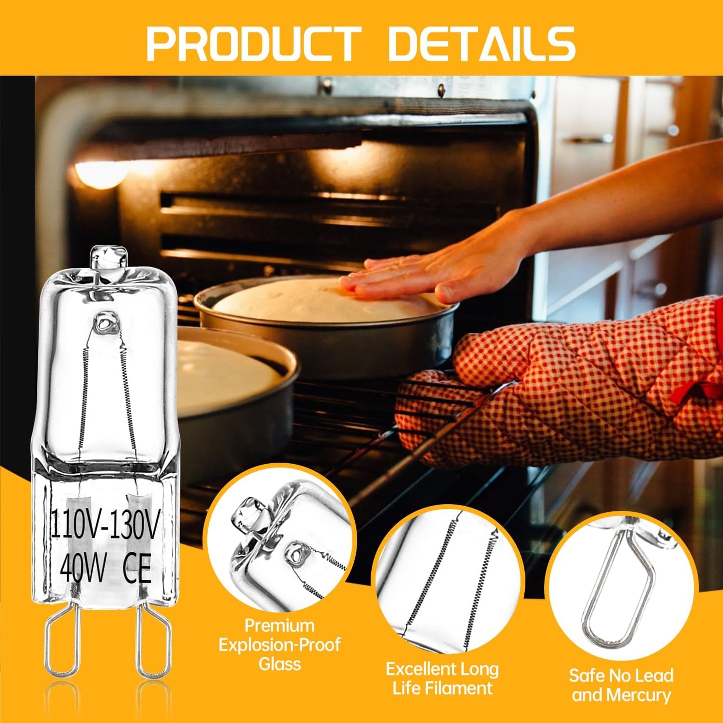 4 Bombillas Halógenas G9 120V 40W para Horno Whirlpool