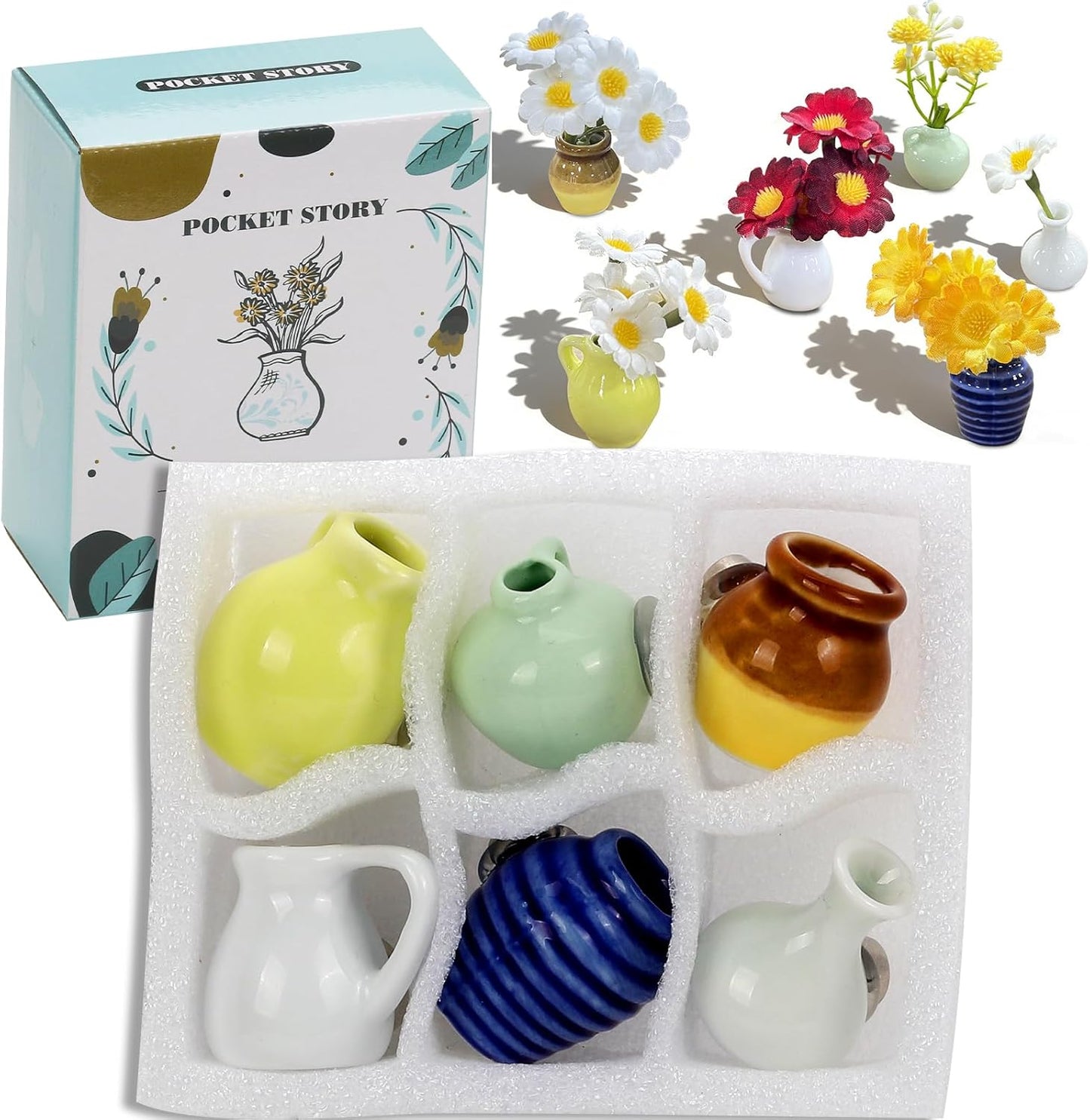 Mini imanes de jarrón y flores cerámica para nevera decoración de oficina