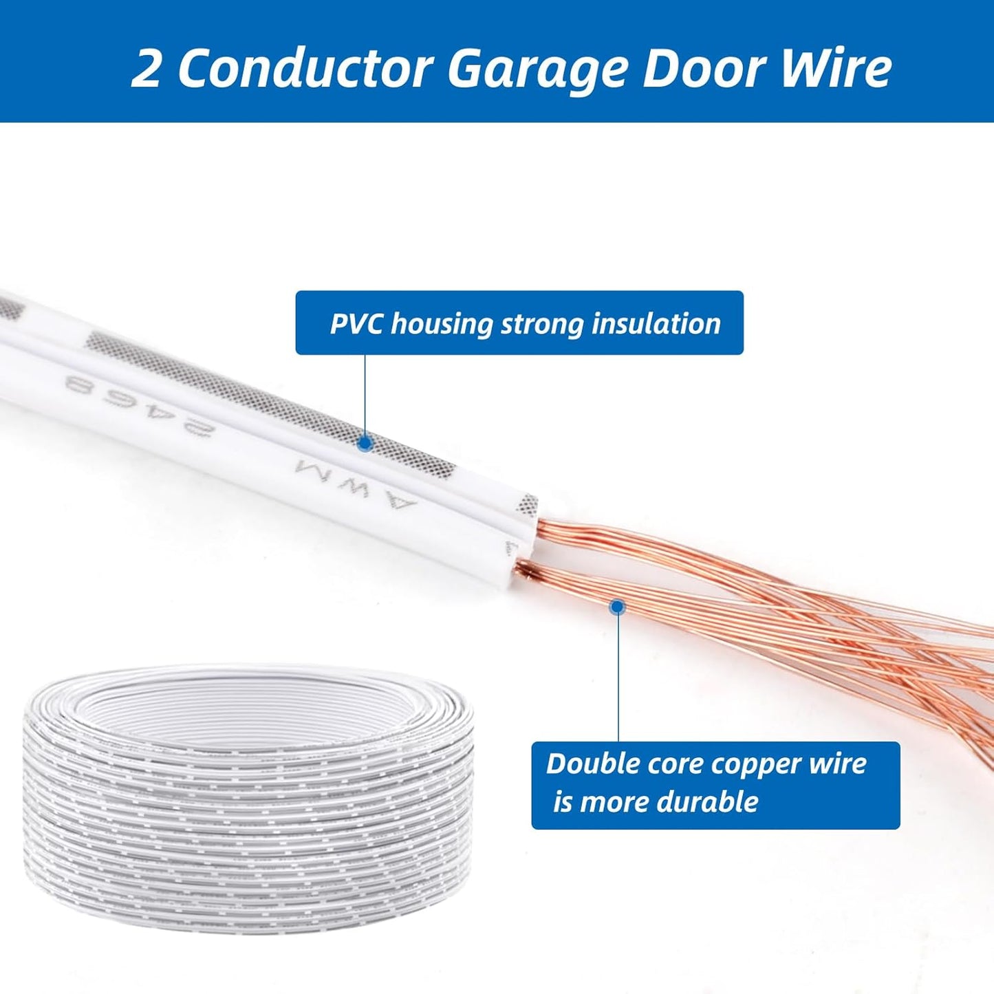 Cable puerta garaje 150pies 24AWG 2 conductores sensor blanco