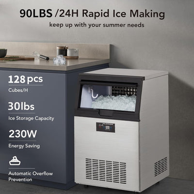 Máquina para hacer hielo capacidad 30 lb contenedor 32 cubos ciclo