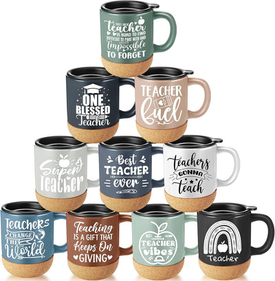Tazas de café de cerámica Didaey 12 oz con tapa y base de corcho