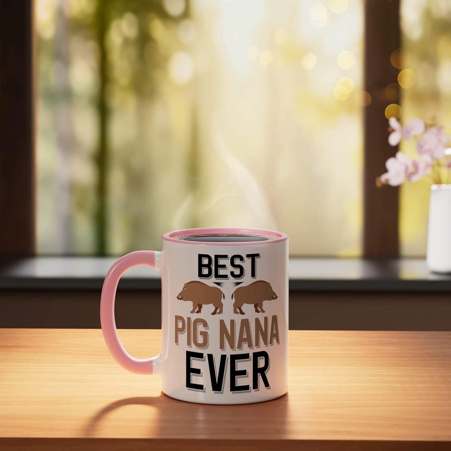 Taza Cerámica Caza Cerdo Rosa/Blanco