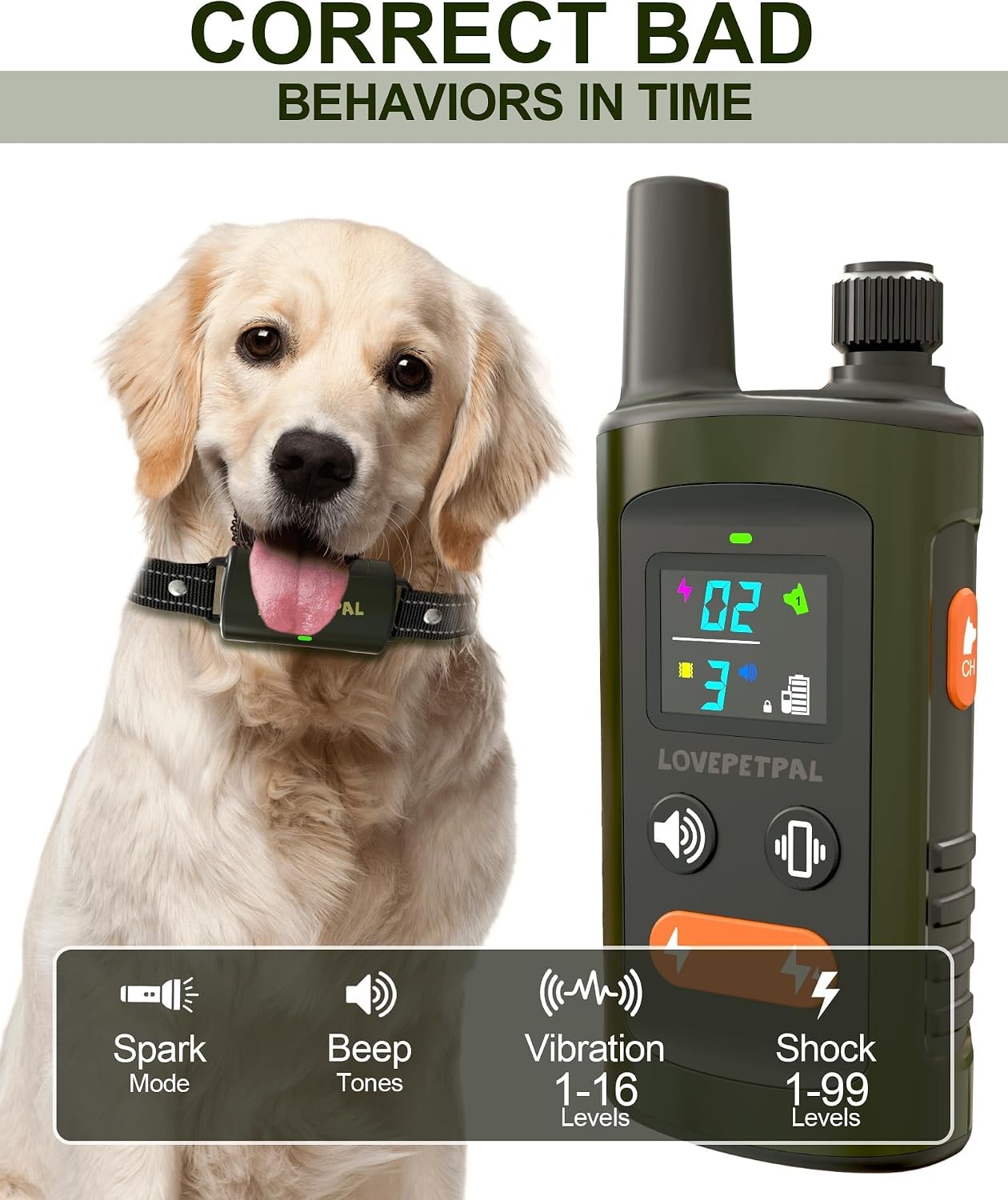 Collar entrenamiento perros IPX7 recargable 4 modos