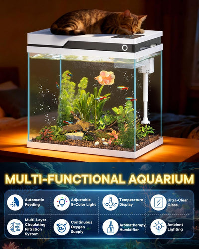 Acuario 7gal 4en1 con alimentador, bomba, iluminación y termómetro