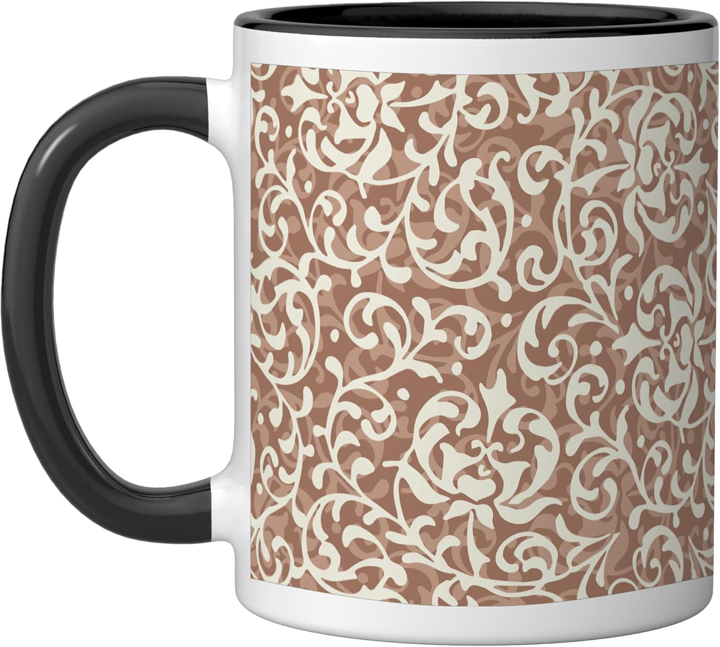 Taza Cerámica Mocca Mousse Elegante Estampado Botánico Negro/Blanco