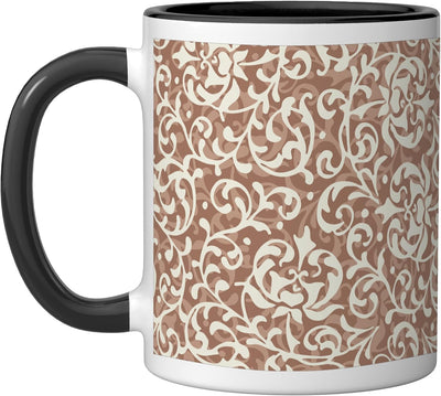 Taza Cerámica Mocca Mousse Elegante Estampado Botánico Negro/Blanco