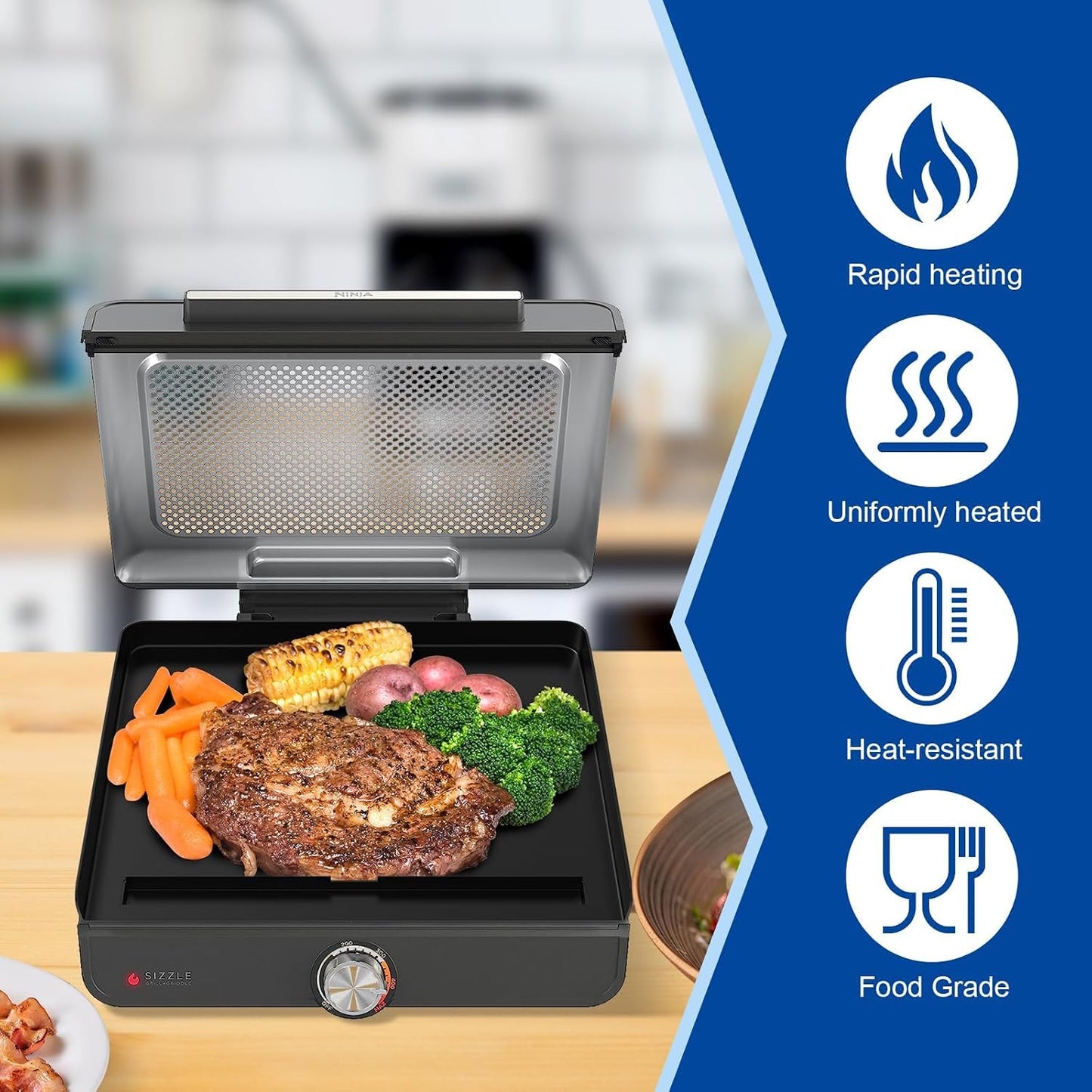 Placa antiadherente parrilla sin humo Ninja Sizzle 14pulg