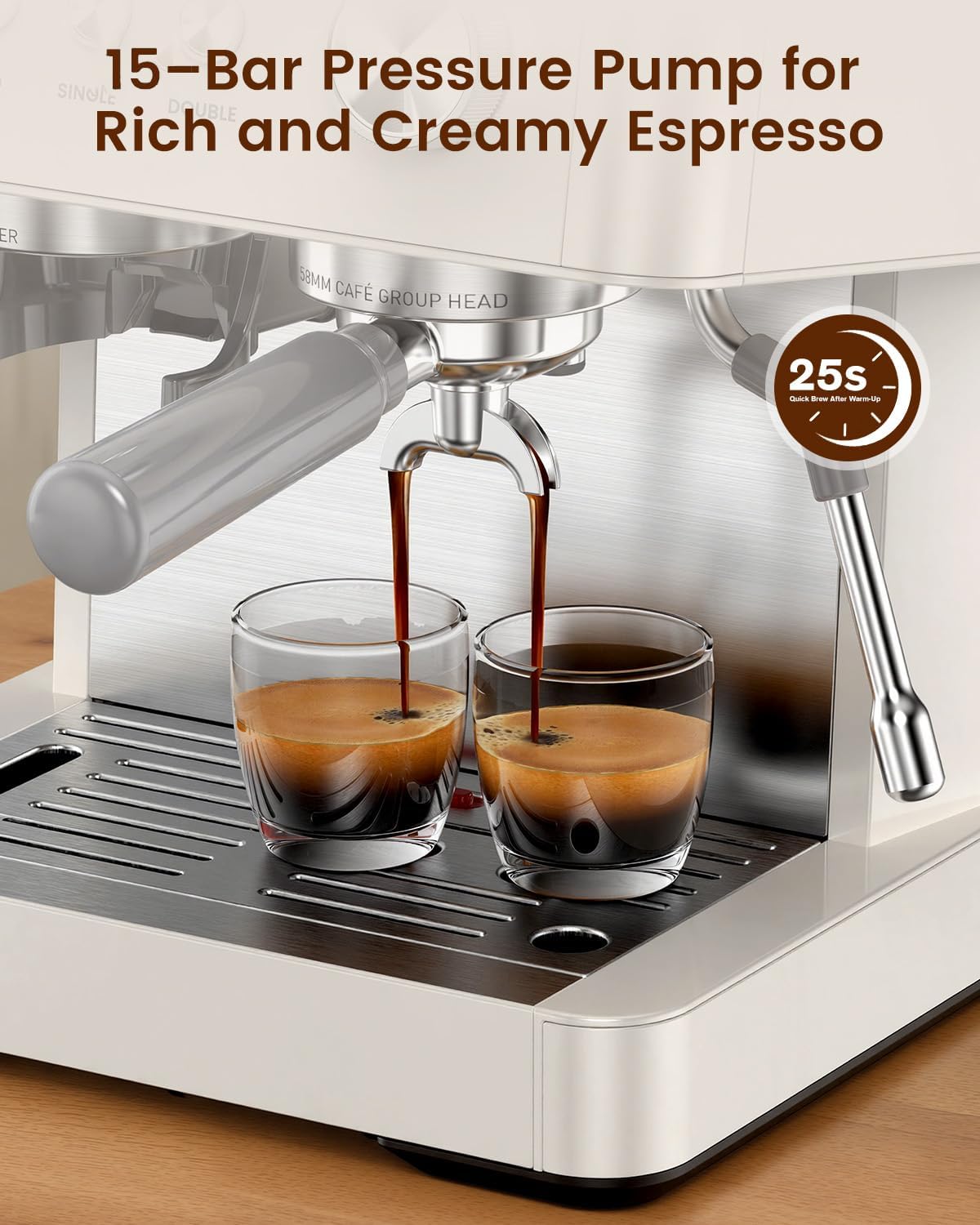 Máquina de café expreso con molinillo y espumador, para café con leche y capuchino, color blanco