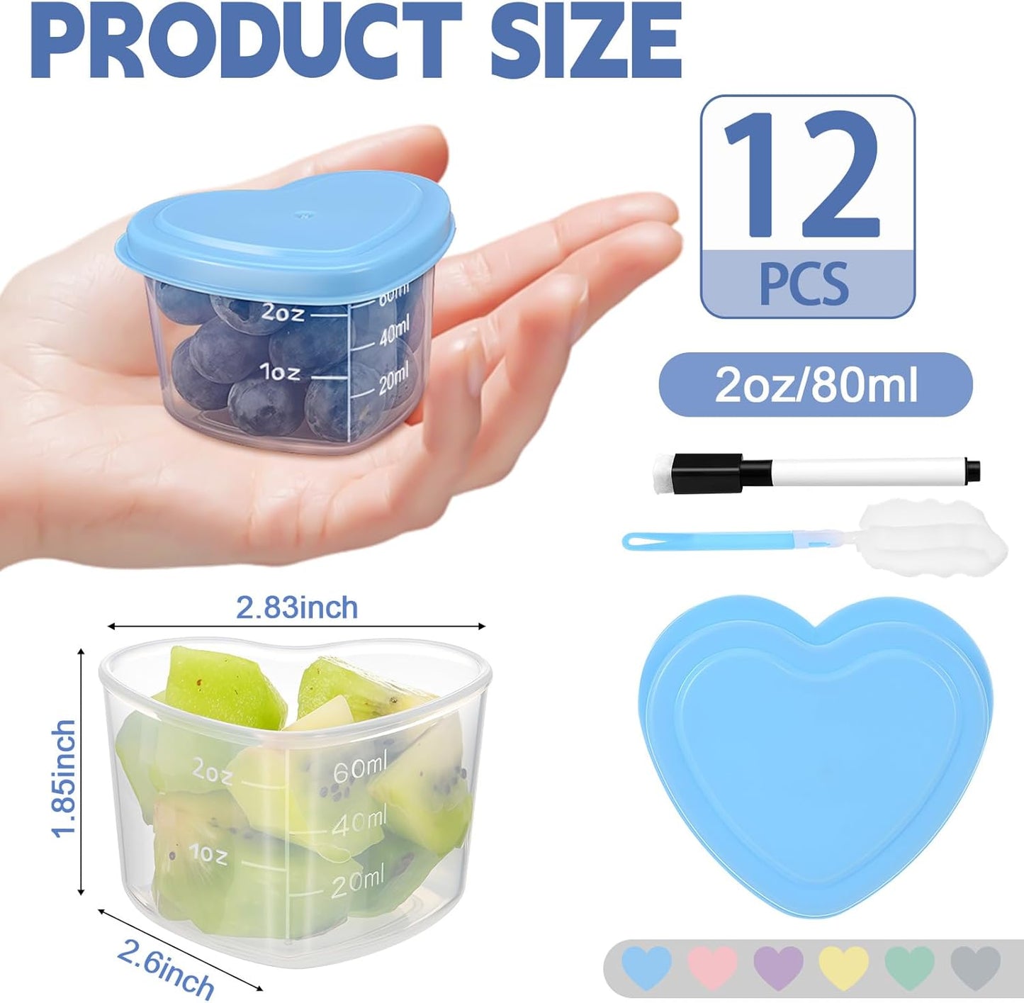 12 Recipientes Corazón 2oz Tapas A Prueba Fugas Reutilizables