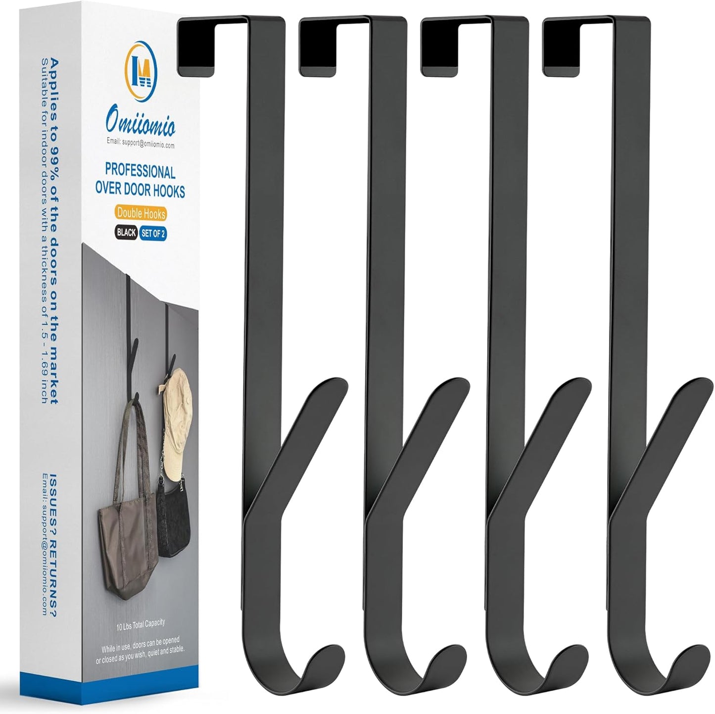 Set 4 Ganchos Dobles Metal Negro para Puerta