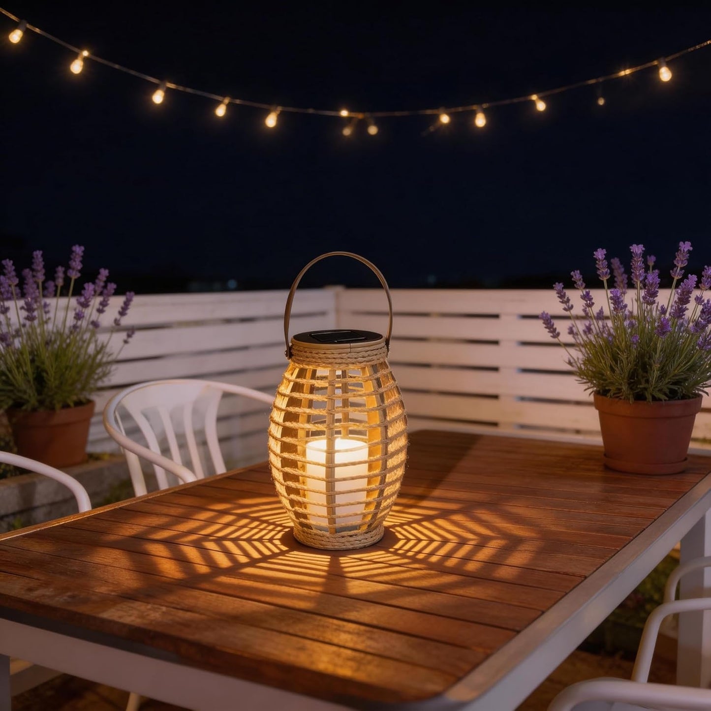 Farol solar impermeable forma oliva con asa decoración jardín