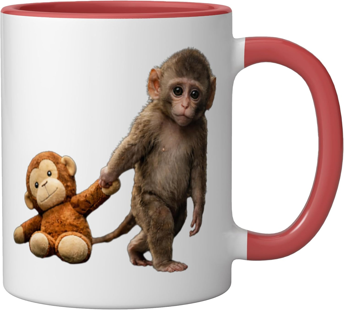 Taza de cerámica con diseño de mono japonés Baby Monkey Punch roja y blanca