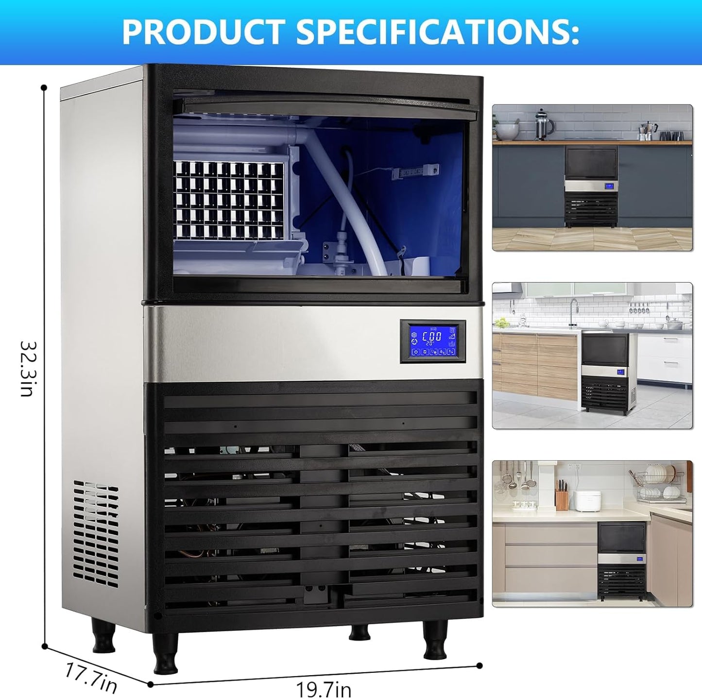 Máquina de hielo comercial 110lbs/24h con cubo 30lbs