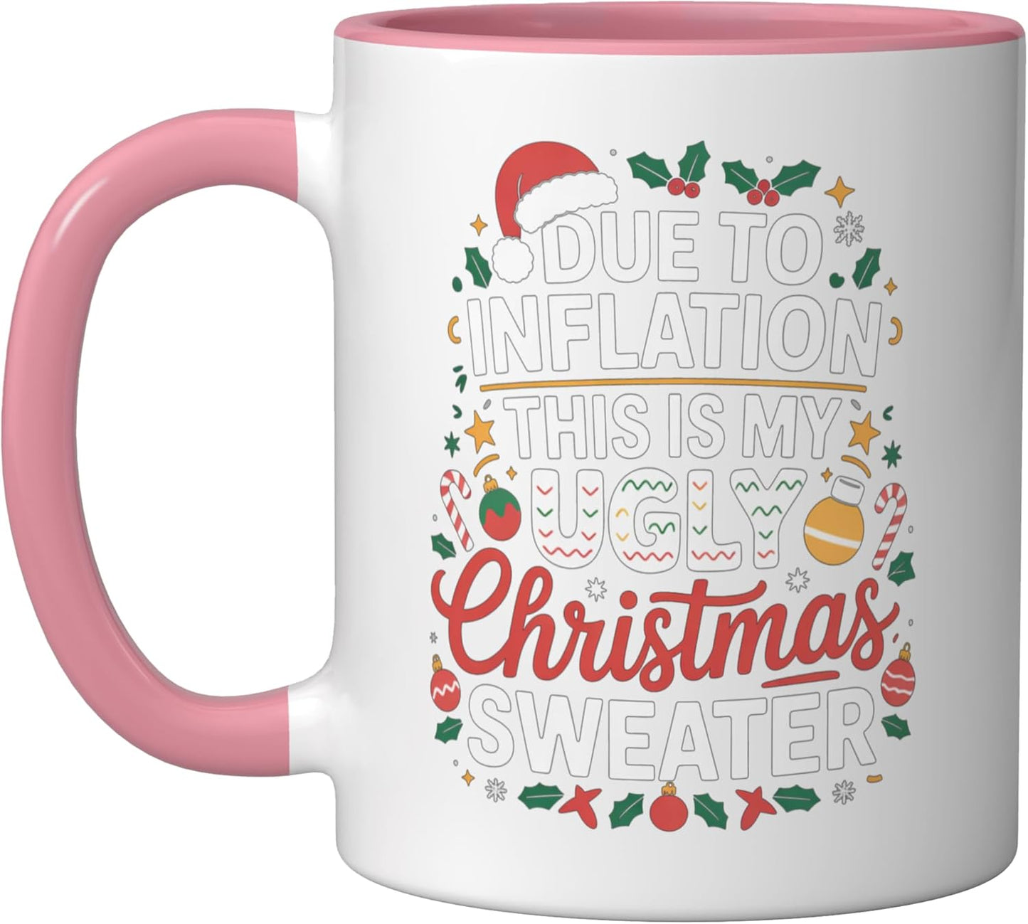 Taza Cerámica Navidad Feo Rosa/Blanco