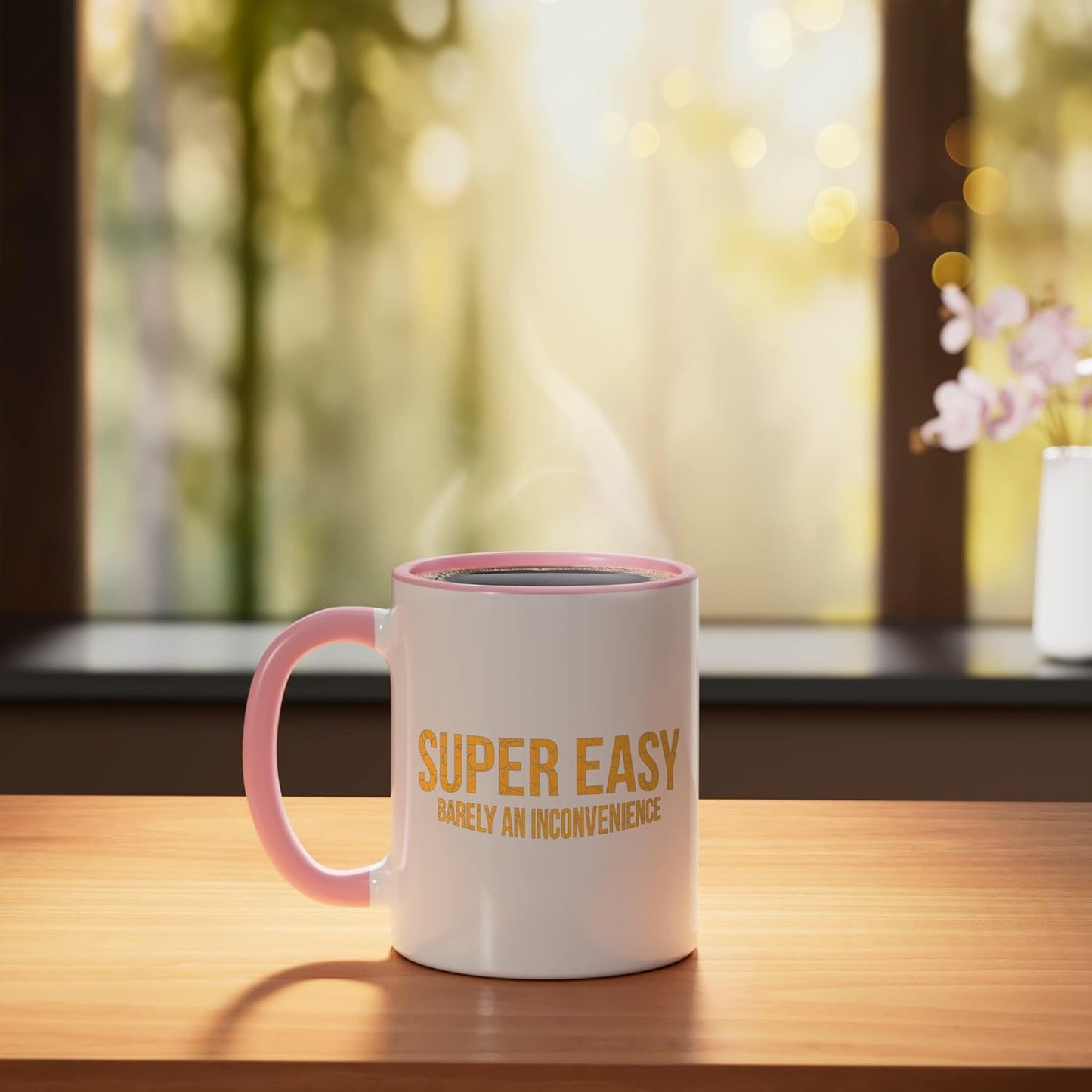 Taza de cerámica con frase irónica rosa/blanca