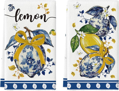 Juego de 2 toallas de cocina Chinoiserie con flores de limón 18x26