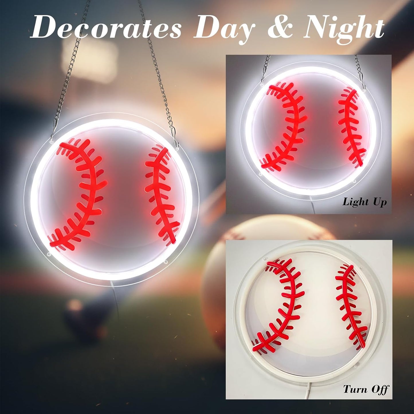 Letrero neón béisbol LED regulable 9x9pulg decoración habitación