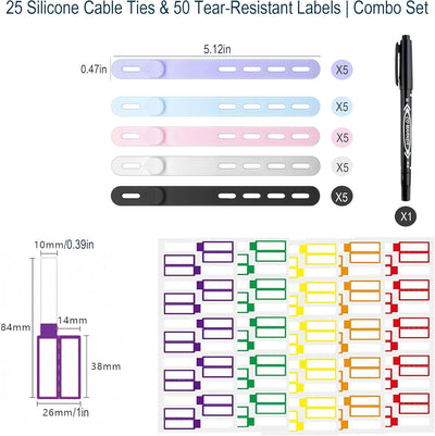 Pack 86 Bridas Silicona para Cables 5 Colores