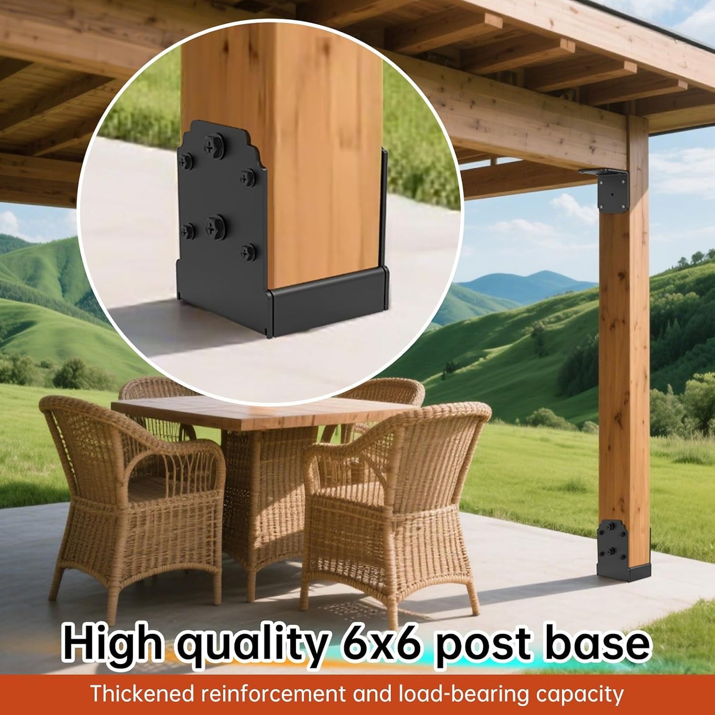 Soporte poste hormigón 6x6pulg 10000lb anclaje cubierta
