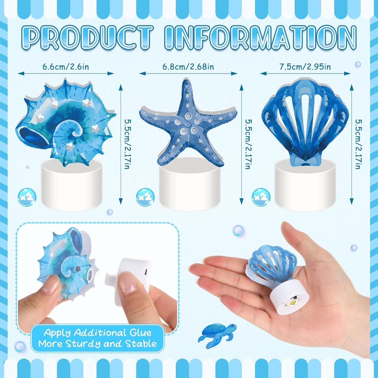 6 Velas Té Azul Estrella Mar Concha LED Mesa Centros Verano