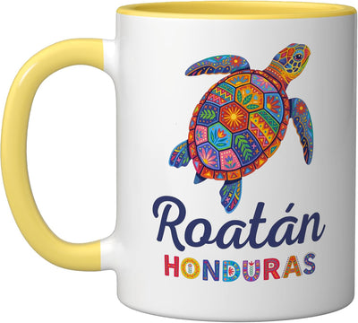 Taza de cerámica Roatan Honduras color amarillo y blanco