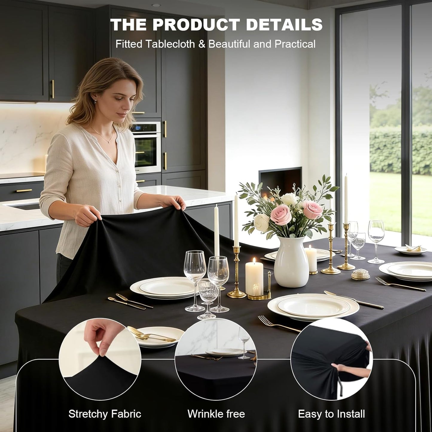 Mantel elastano mesas rectangulares 6ft set 6 negro sin arrugas