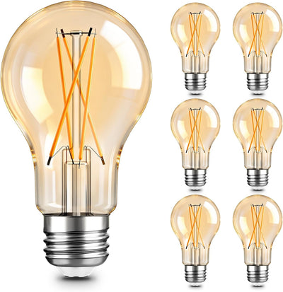 Pack 6 Bombillas LED Edison A19 Vintage Regulables Blanco Ámbar
