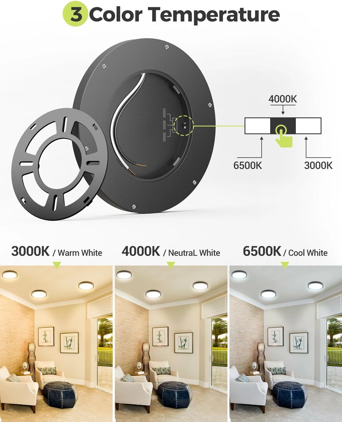 2 Lámparas Techo Regulables 15.8pulg Negro 3CCT 36W 3600lm