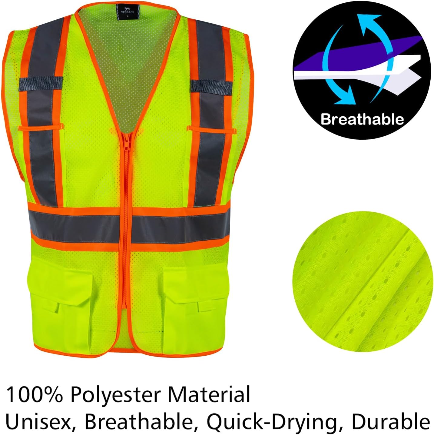 Chaleco Hi Vis ANSI Clase 2 con bolsillos trabajo construcción