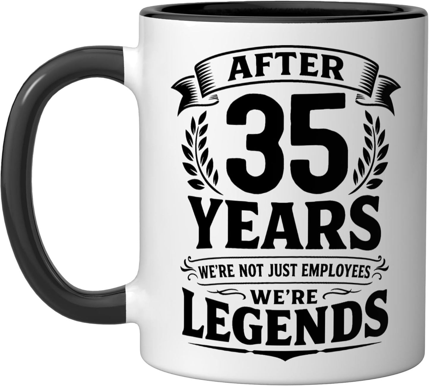 Taza cerámica para aniversario laboral 35 años negro/blanco
