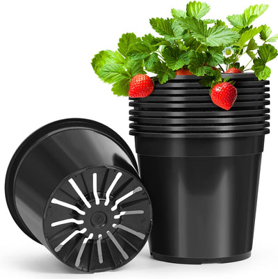 10 Macetas Plástico 1gal con Drenaje para Jardín y Interior Negro