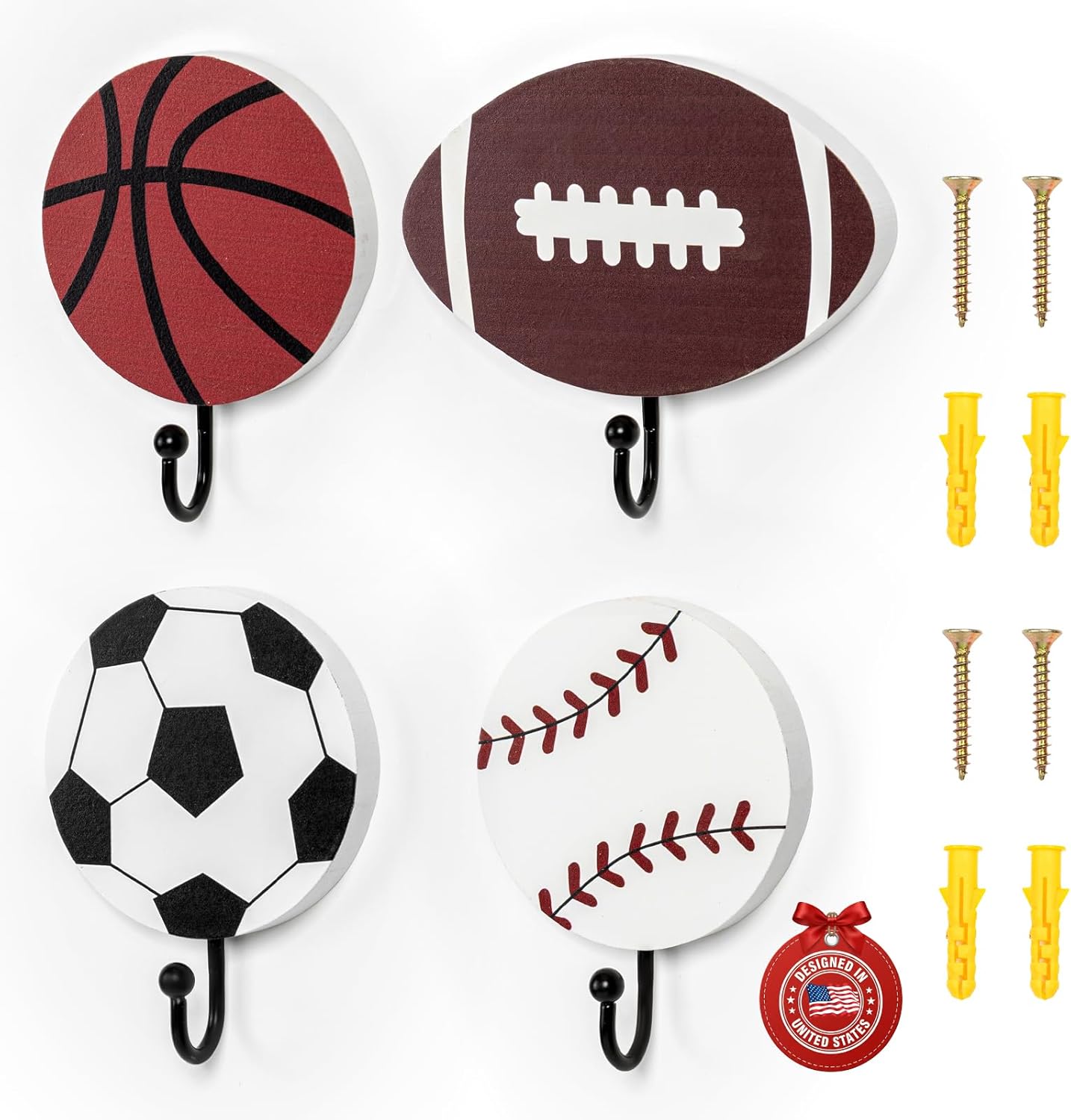 4 Ganchos Bola Temática Deporte Sala Baño Decorativo