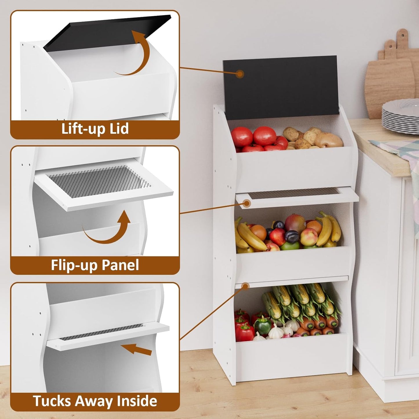 Caja pan rústica para almacenar papas y cebollas