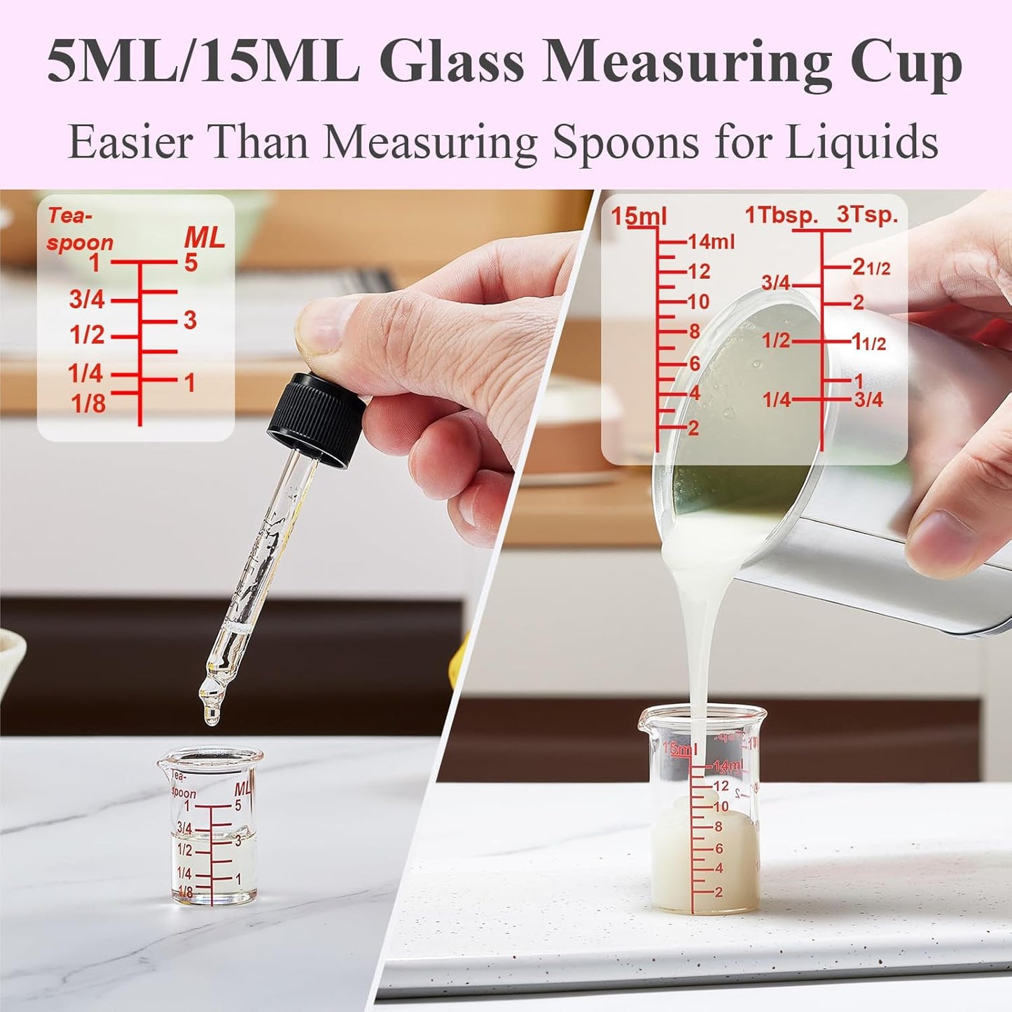 Juego de vasos medidores de vidrio de 4 piezas estilo borosilicato