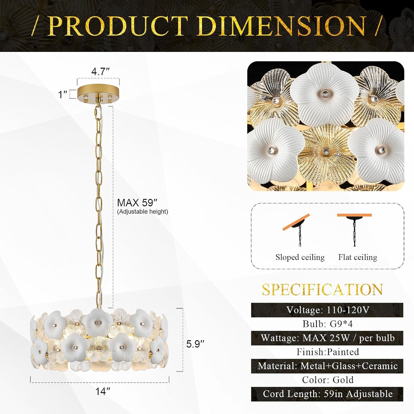 Candelabro Cristal Elegante con Flores 14pulg