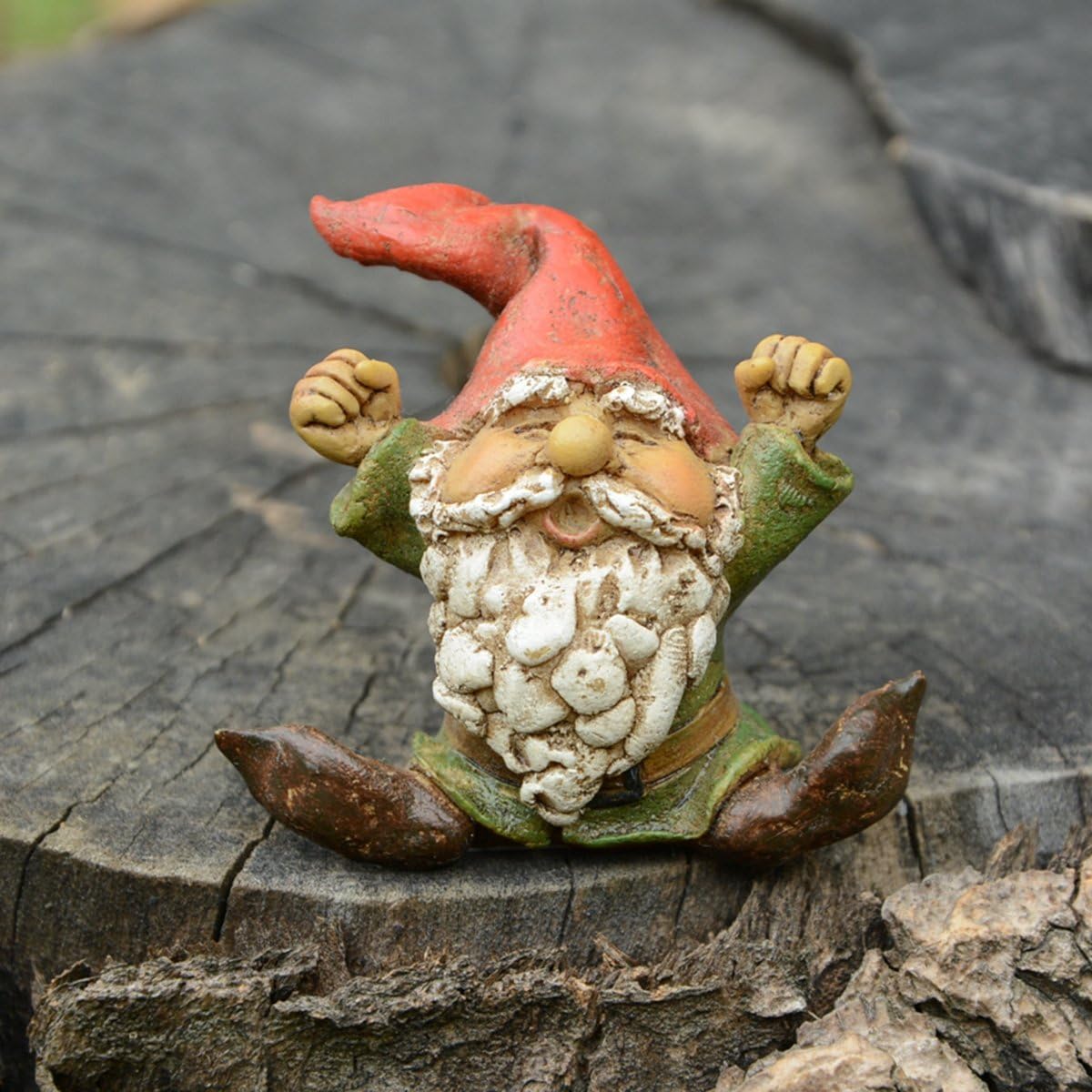 Jardín hadas miniatura estatua gnomo bostezando