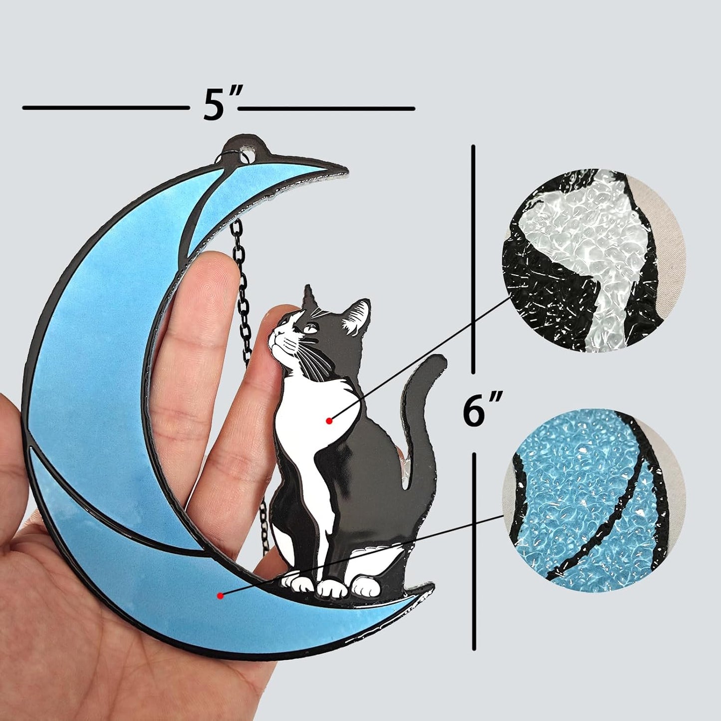 Ornamento colgante gato luna sol vidrio estilo esmoquin