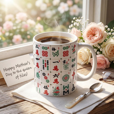Taza de café de cerámica con temática de Mahjong para mujer