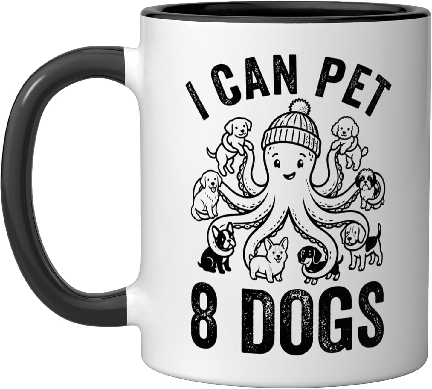 Taza cerámica de octopos amante de perros negro/blanco