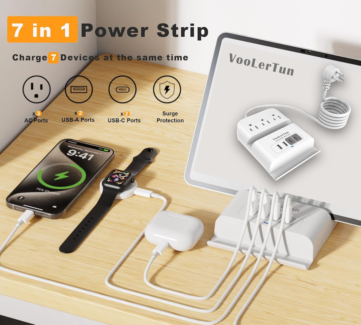 Extensor corriente con USB y proteccion sobretensiones 6pies