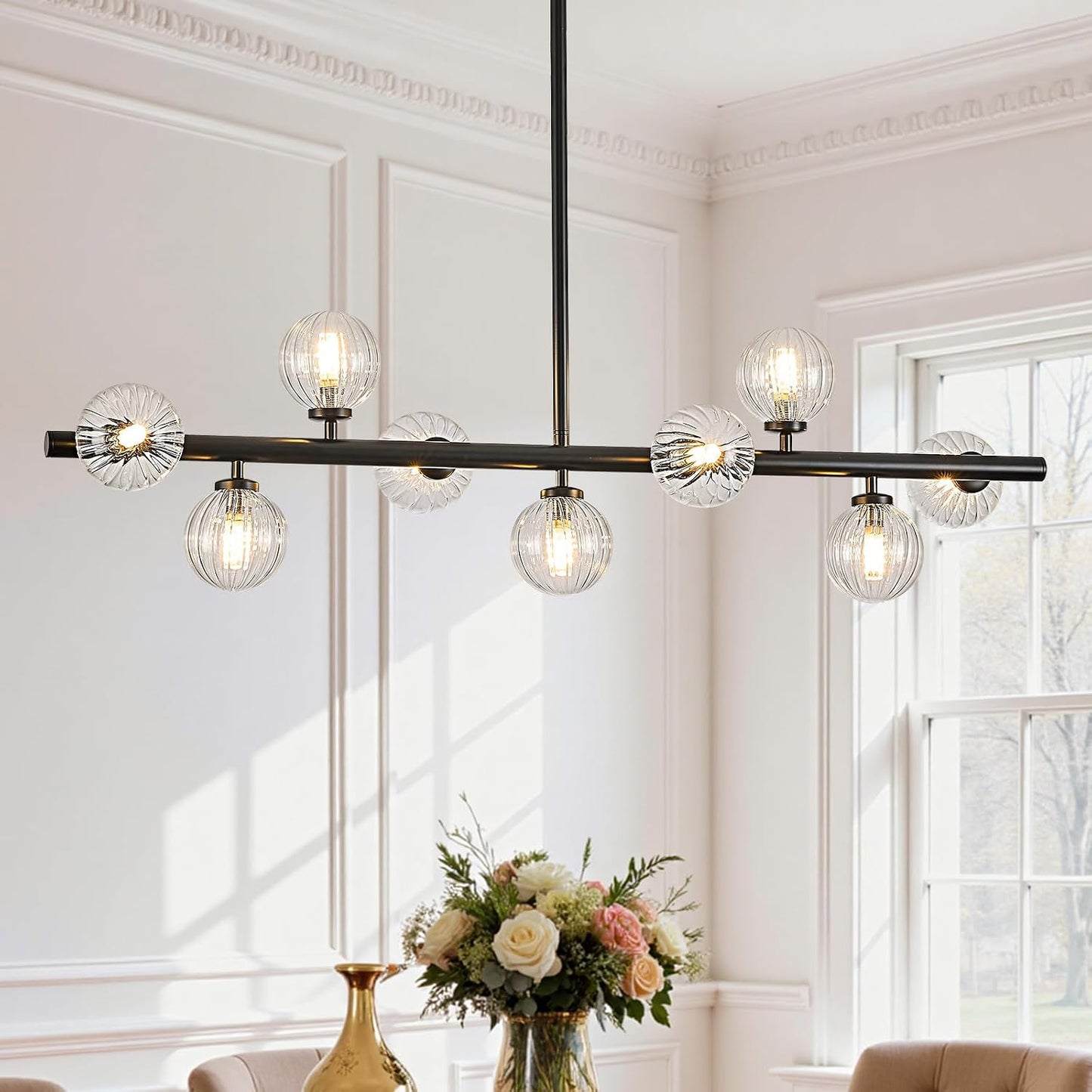 Candelabro Sputnik 9 luces vidrio burbuja negra 40pulg