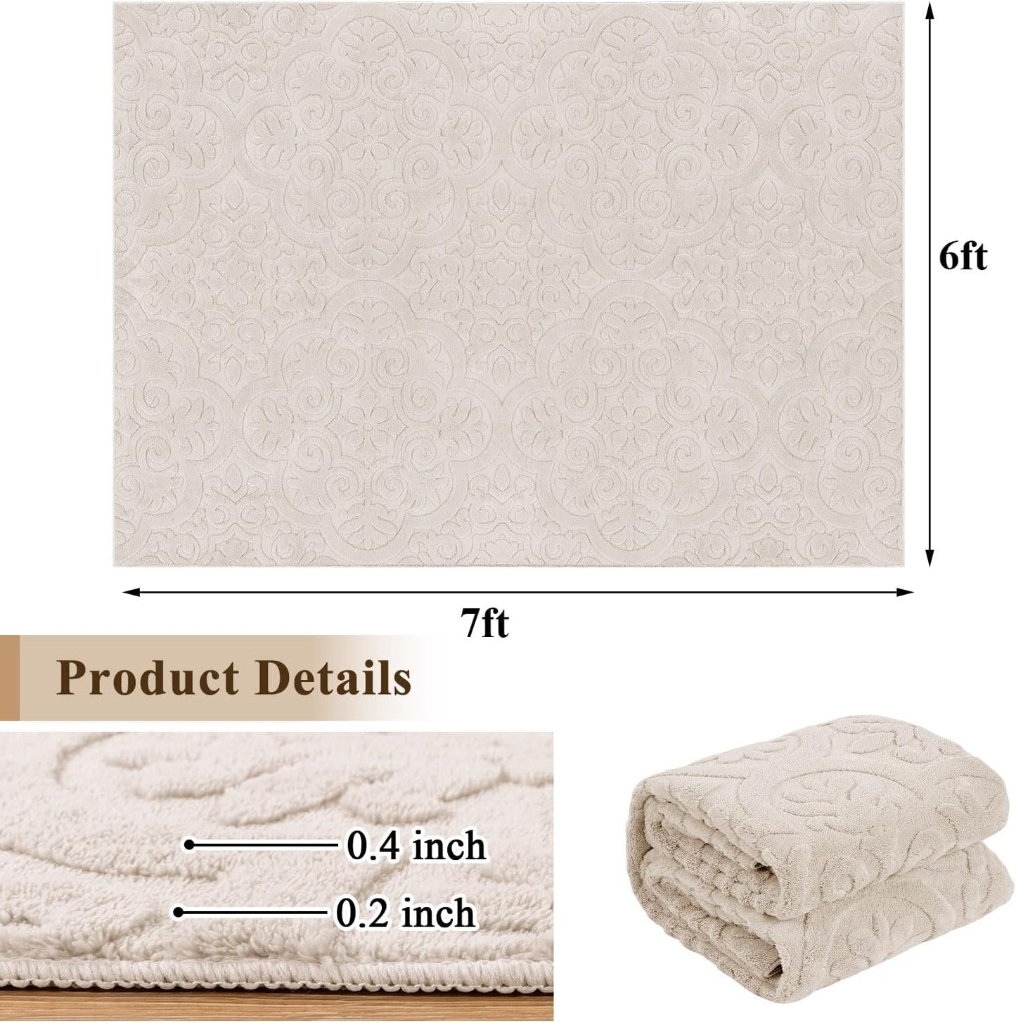 Alfombra lavable 5x7ft sala dormitorio antideslizante suave