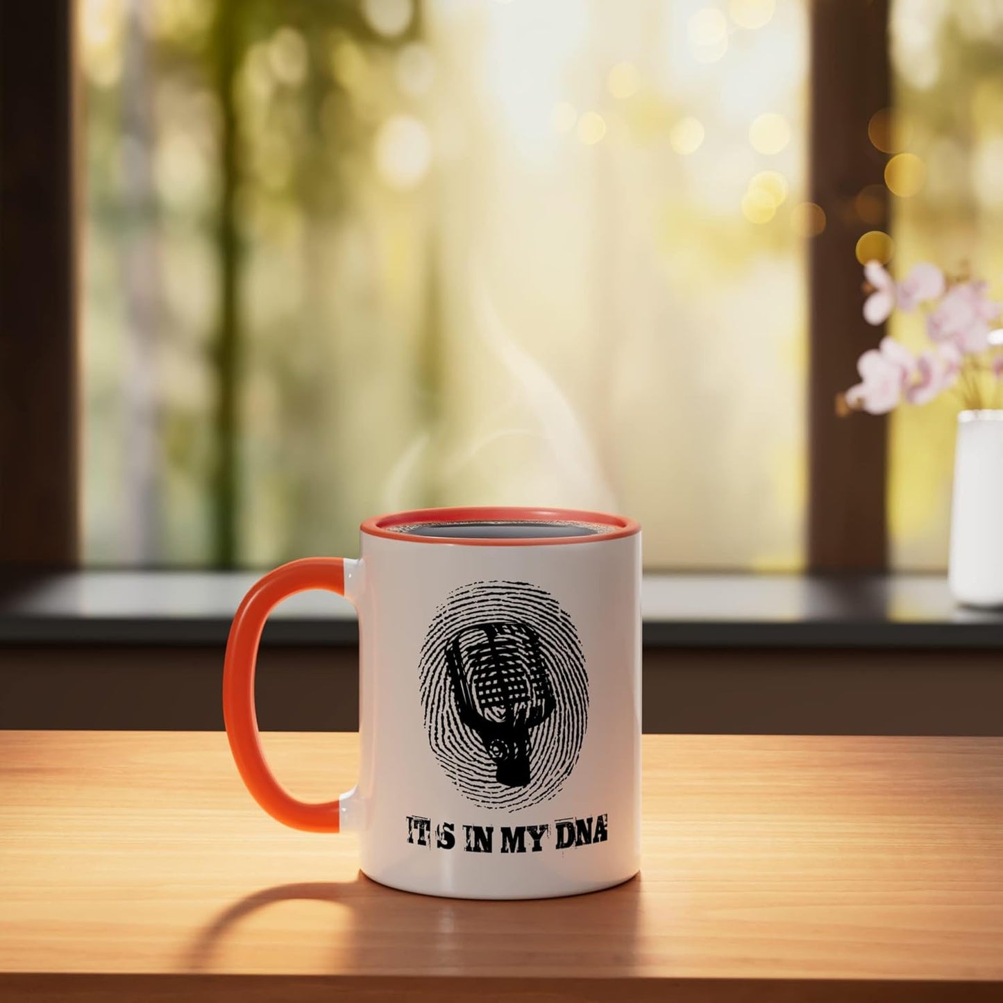 Taza cerámica vintage rock and roll naranja/blanco