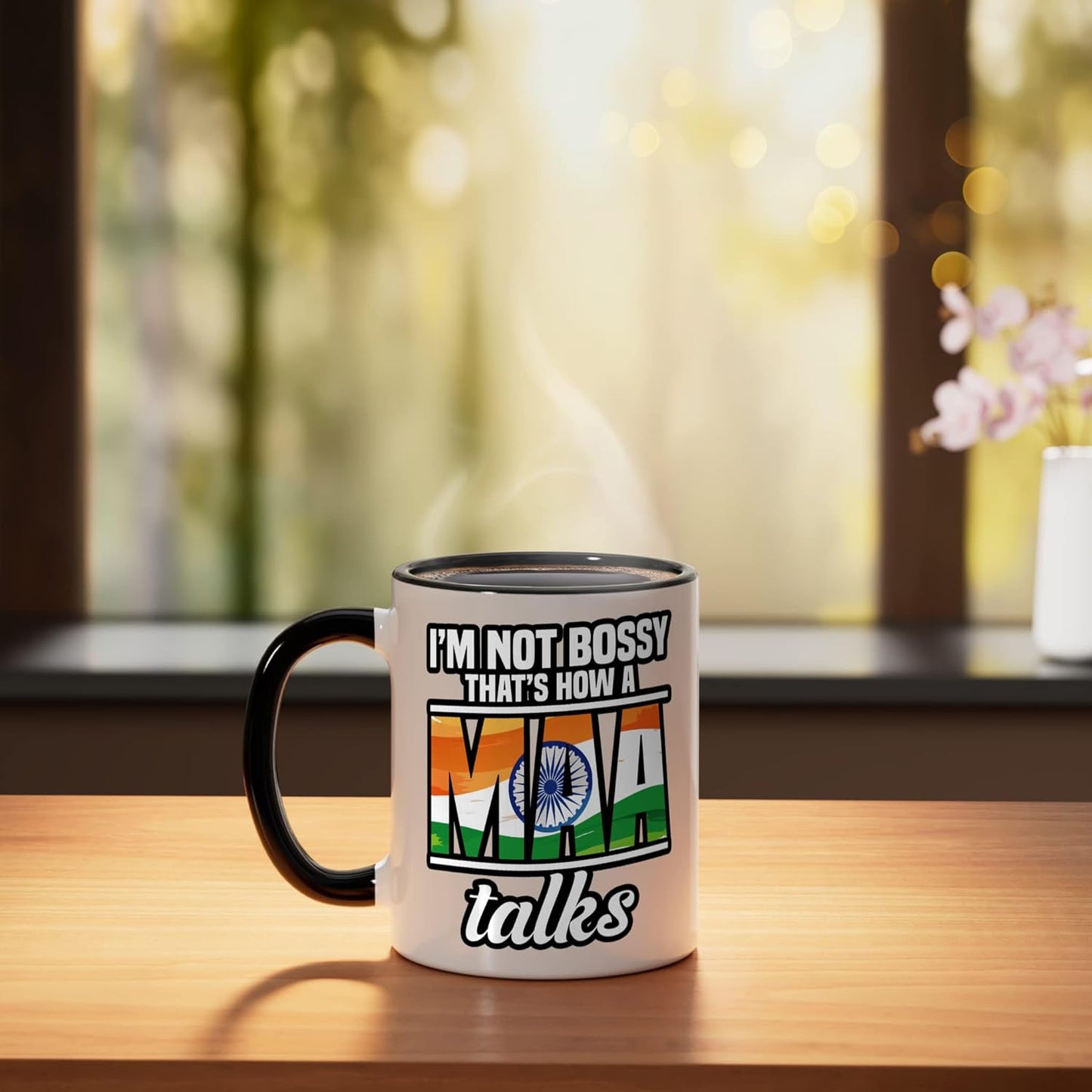 Taza Cerámica Bandera India Negro/Blanco